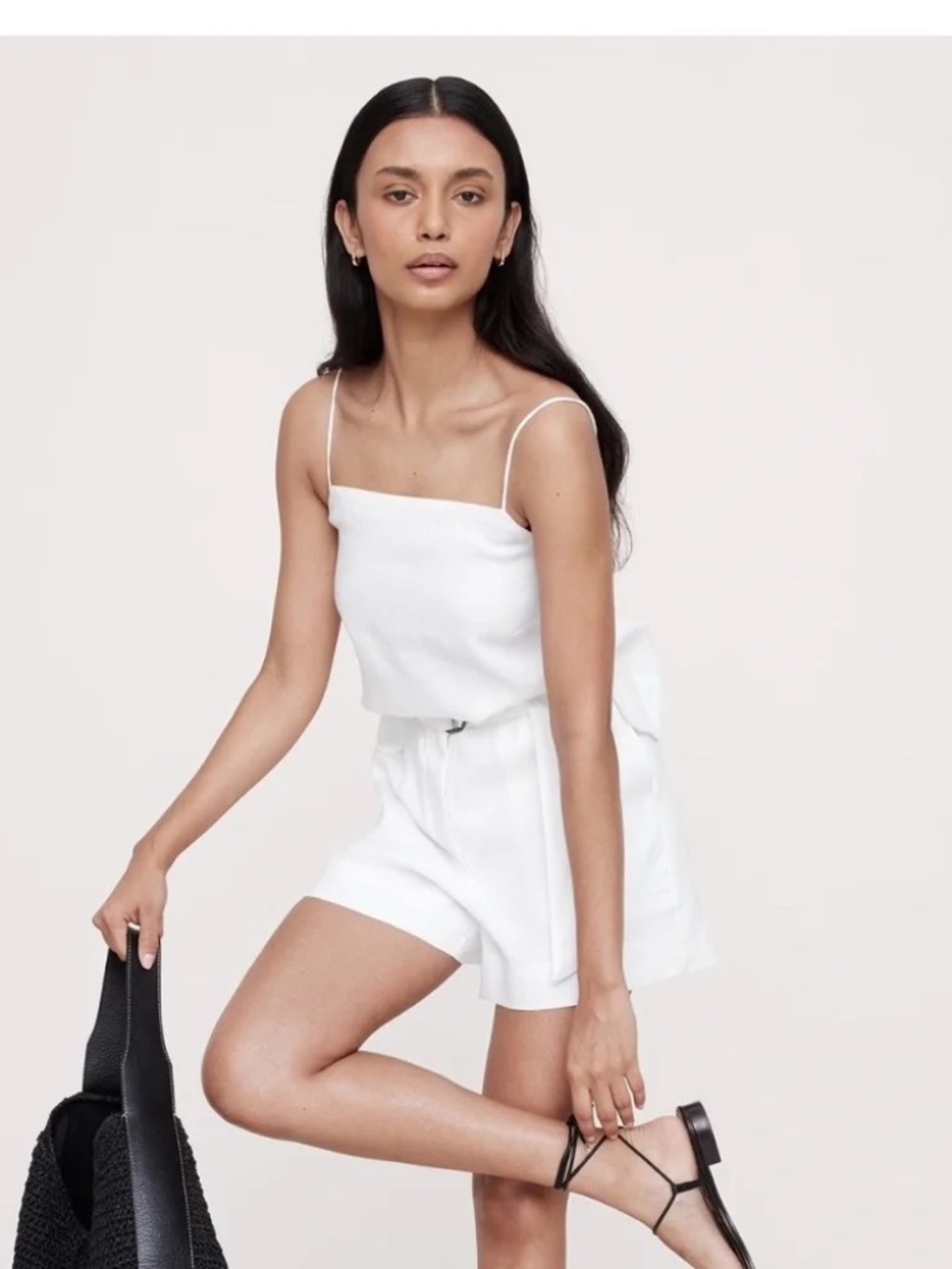 Banana Republic White Linen Square Neck/Tie-Back Tank